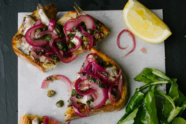 Sardine Toasts with Tomato and Sweet Onion